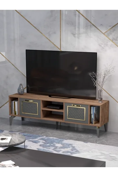 MD Linya Gold TV Unit Coffee
