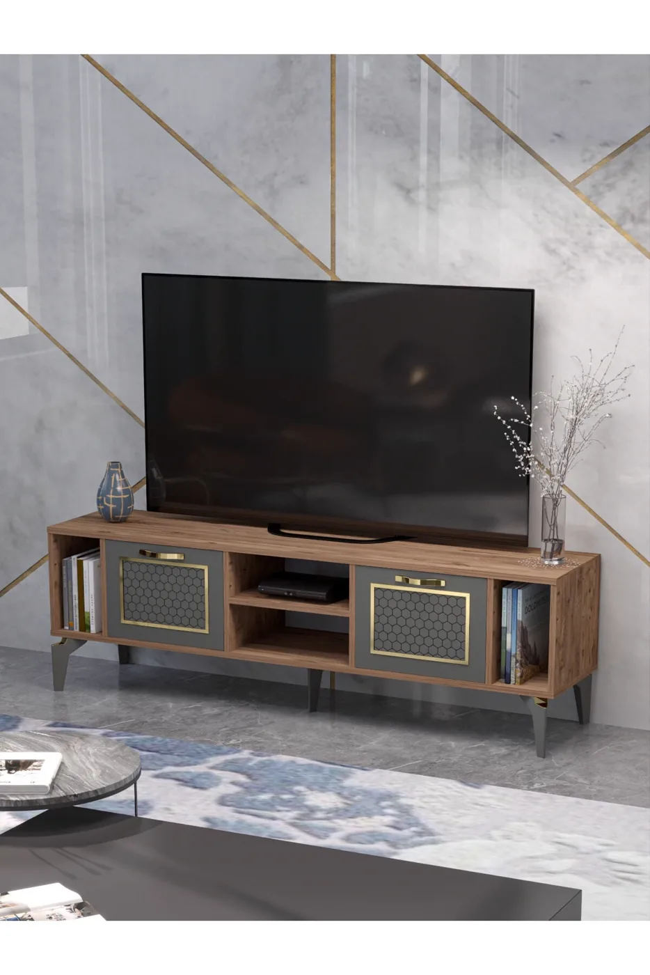 MD Linya Gold TV Unit Coffee