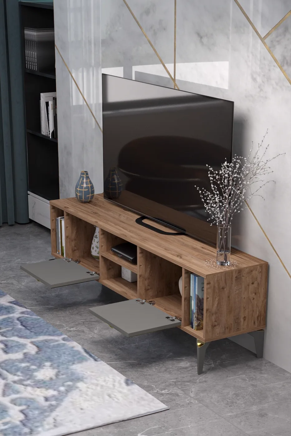 MD Linya Gold TV Unit Coffee