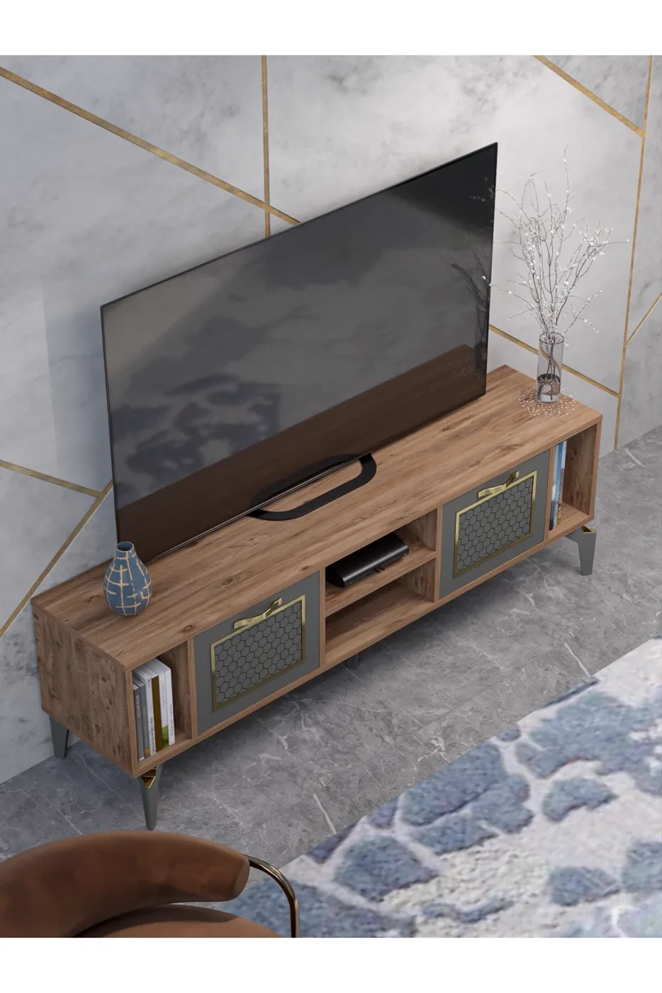 MD Linya Gold TV Unit Coffee