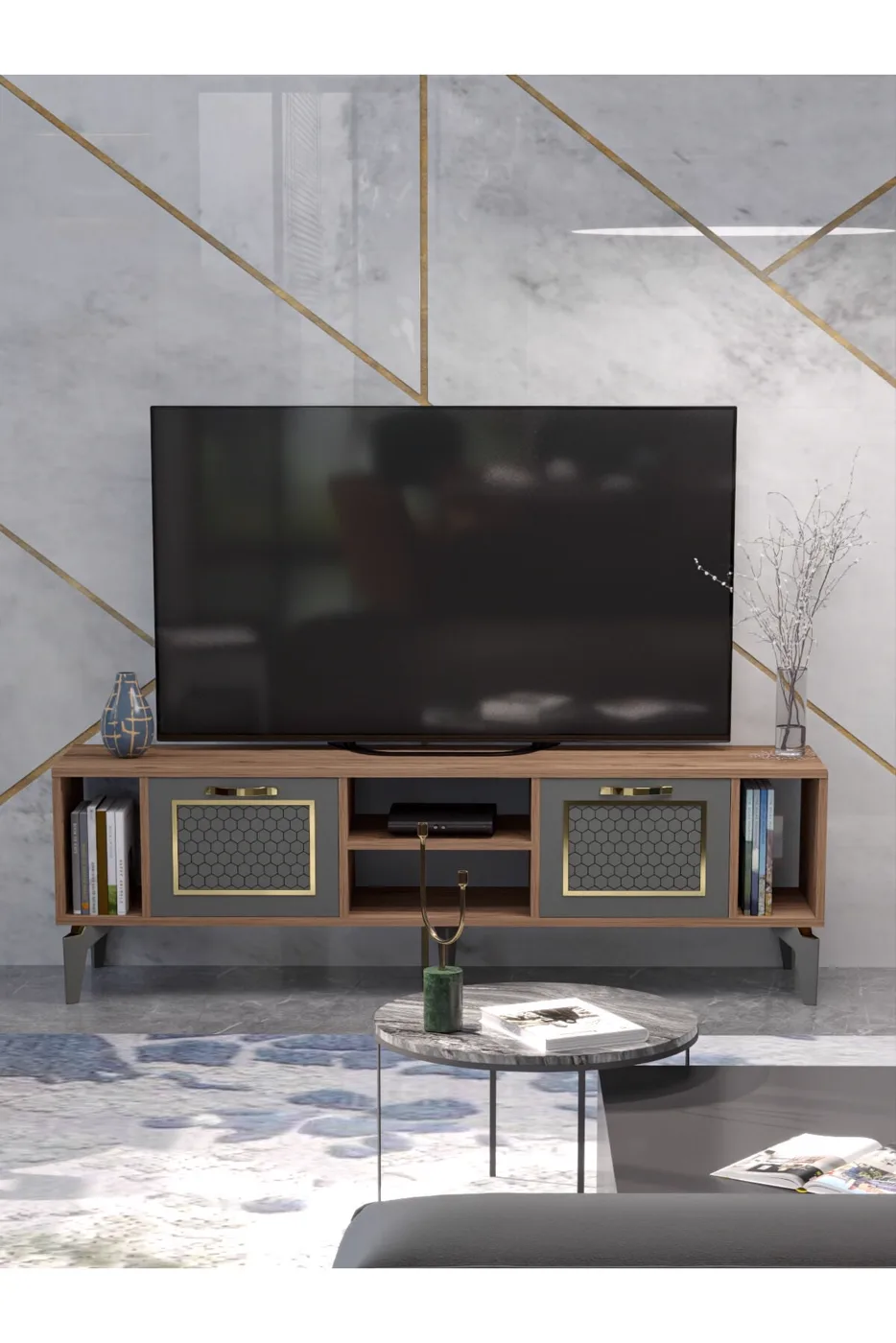 MD Linya Gold TV Unit Coffee