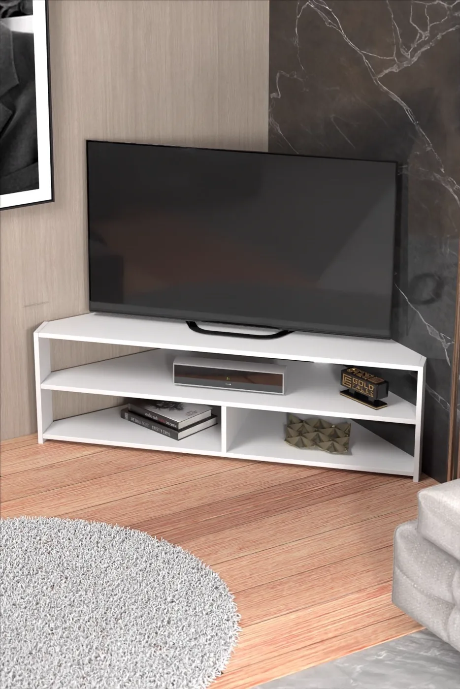 MD Corner TV Unit White 140 cm
