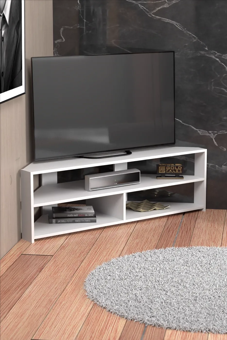 MD Corner TV Unit White 140 cm