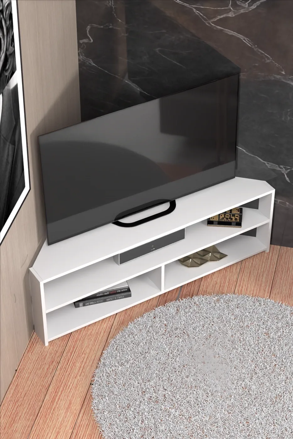 MD Corner TV Unit White 140 cm