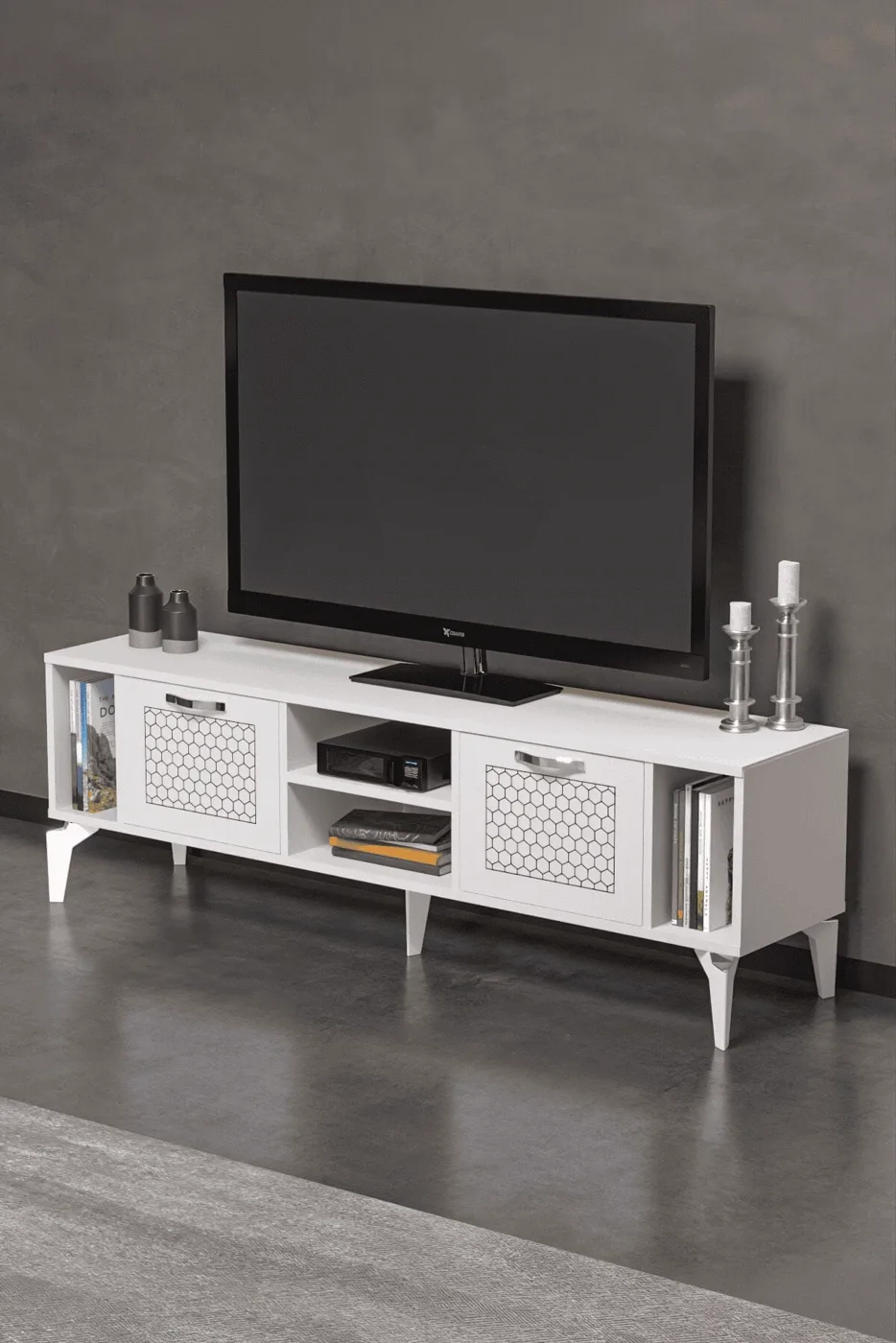 MD Linya Silver TV Unit White