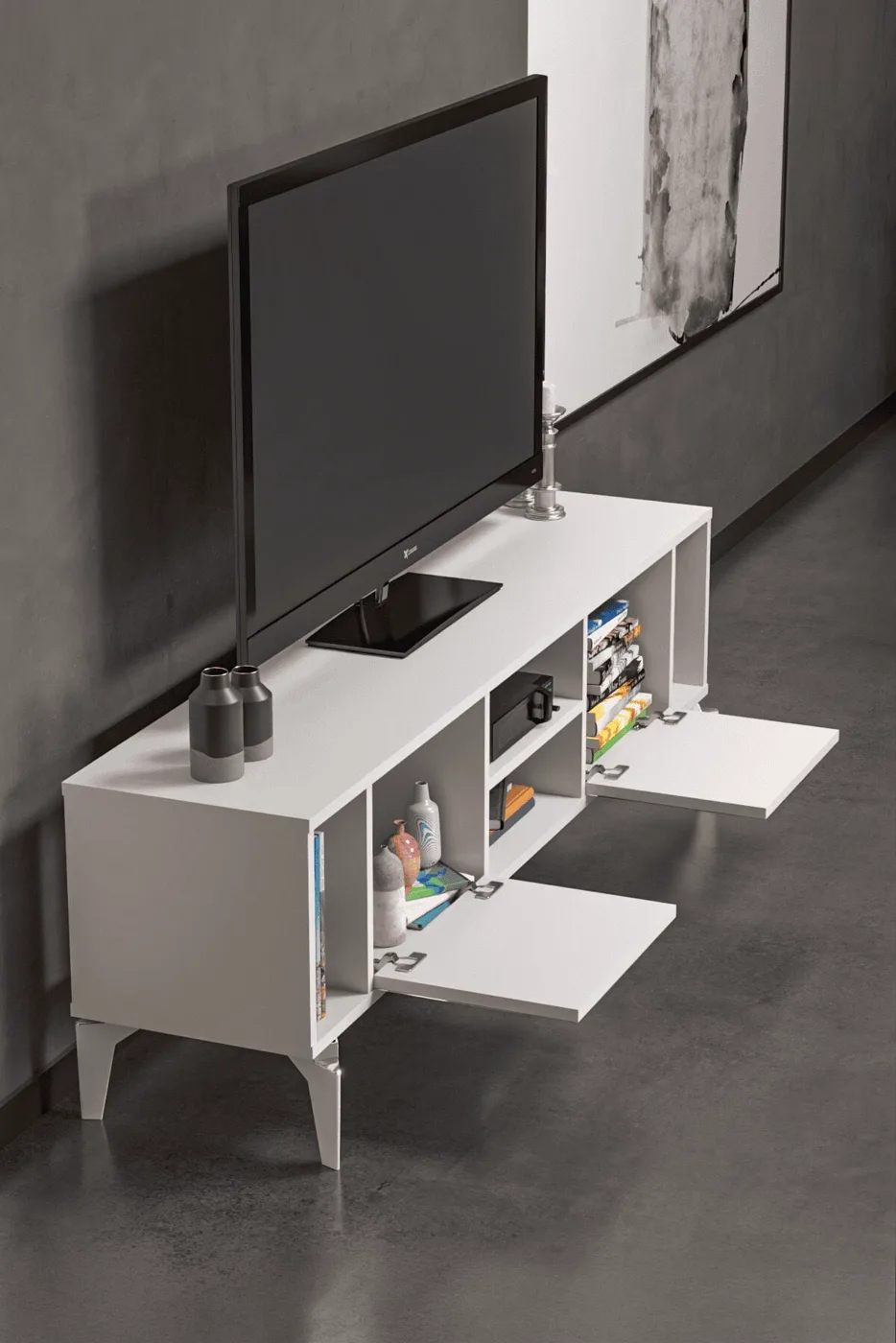 MD Linya Silver TV Unit White