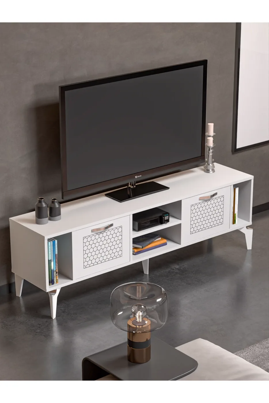 MD Linya Silver TV Unit White
