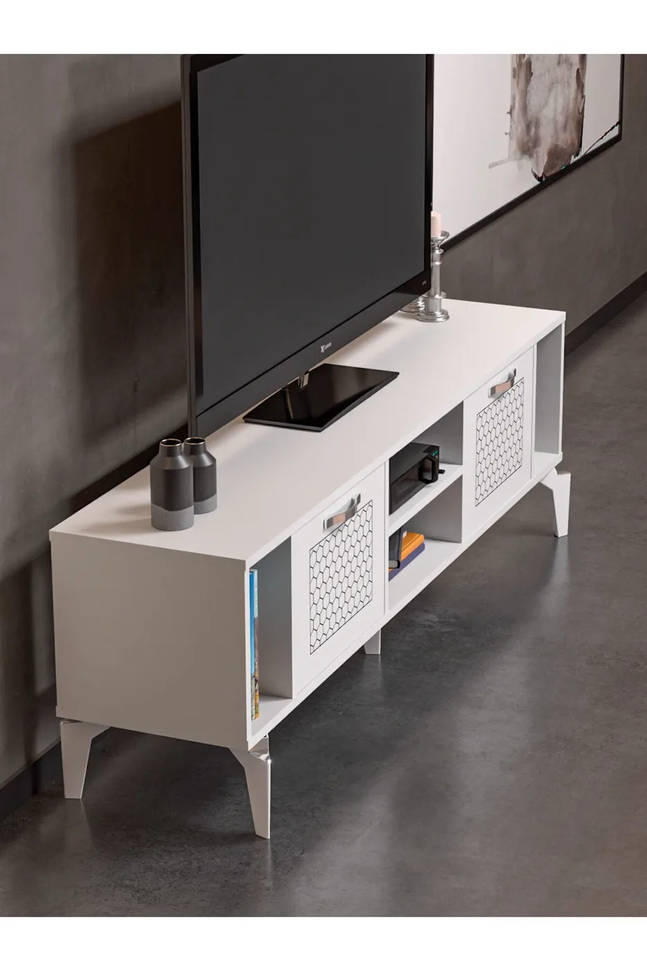 MD Linya Silver TV Unit White