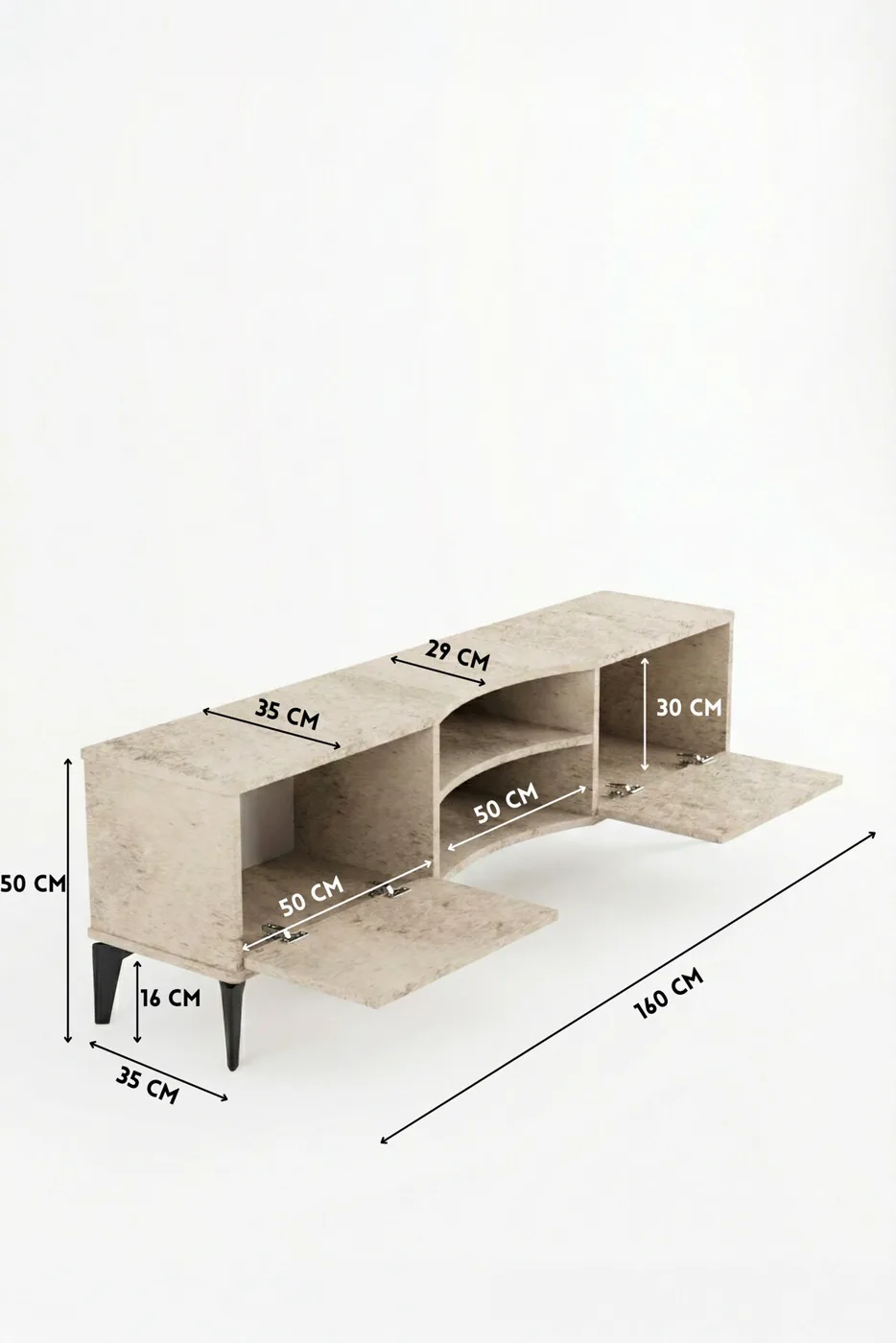 MD Vera TV Table Melamine-faced Chipboard Ecru 160x35