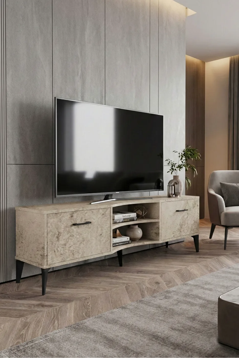 MD Vera TV Table Melamine-faced Chipboard Ecru 160x35