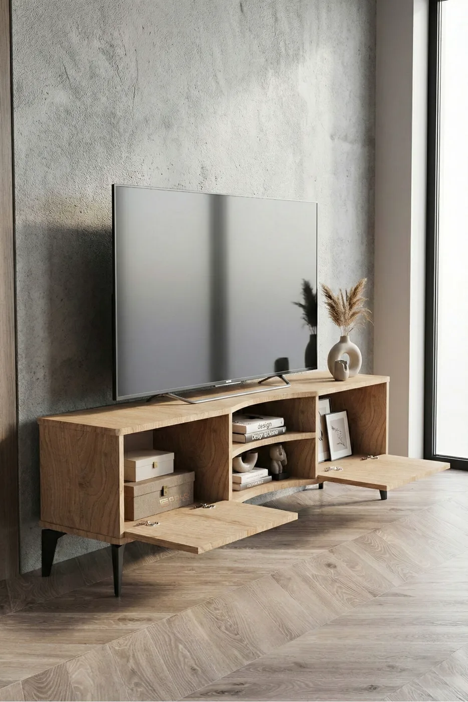 MD Vera TV Table Melamine-faced Chipboard Beige 160x35