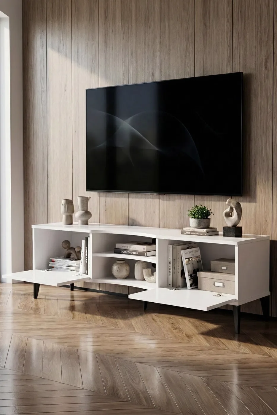 MD Vera TV Table Melamine-faced Chipboard White 160x35 cm