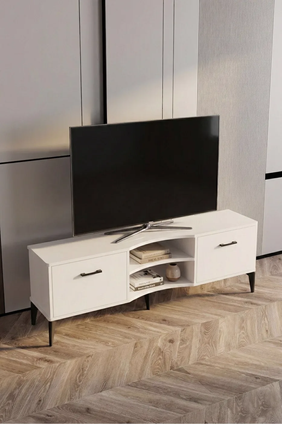 MD Vera TV Table Melamine-faced Chipboard White 160x35 cm