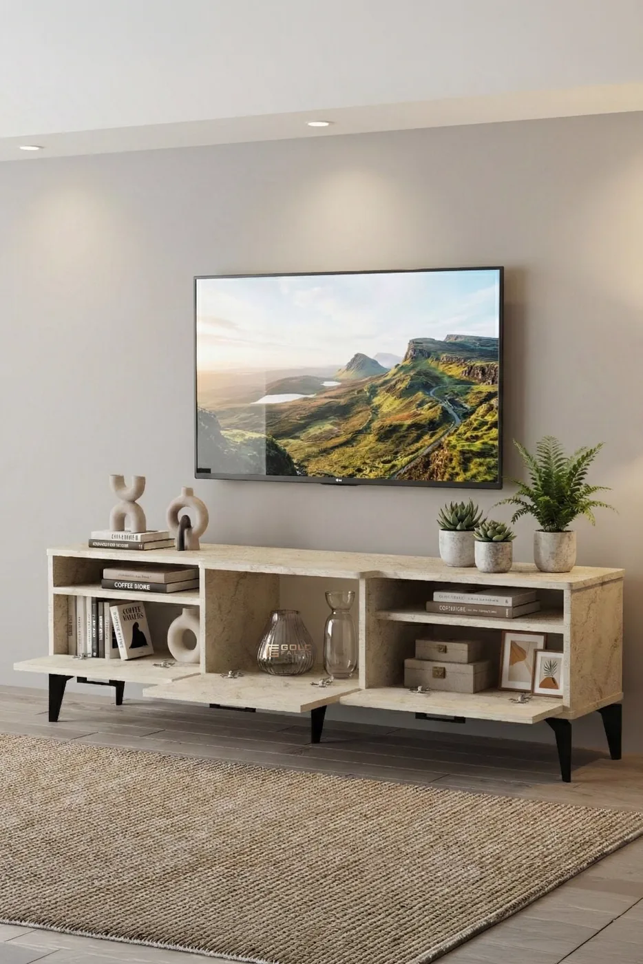 MD Mistral TV Table Melamine-faced chipboard Ecru 160x40 cm