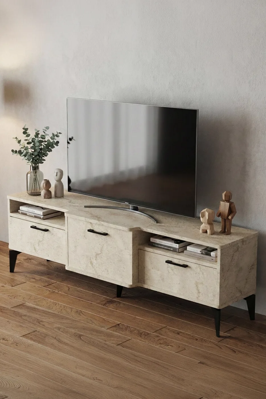MD Mistral TV Table Melamine-faced chipboard Ecru 160x40 cm