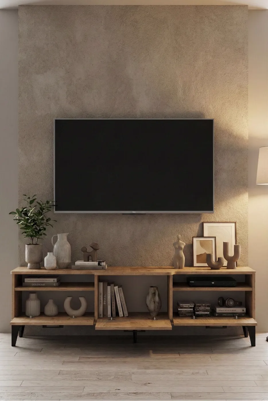 MD Mistral TV Table Melamine-faced chipboard Beige 160x40 cm