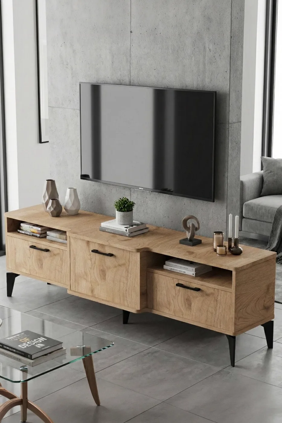 MD Mistral TV Table Melamine-faced chipboard Beige 160x40 cm