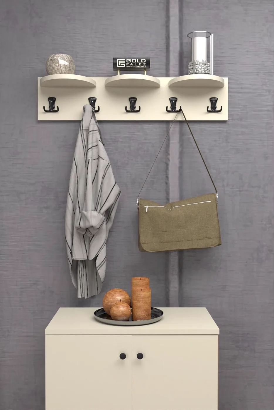 Ilkal Wall Hanger with Upper Shelves Beige 80 cm
