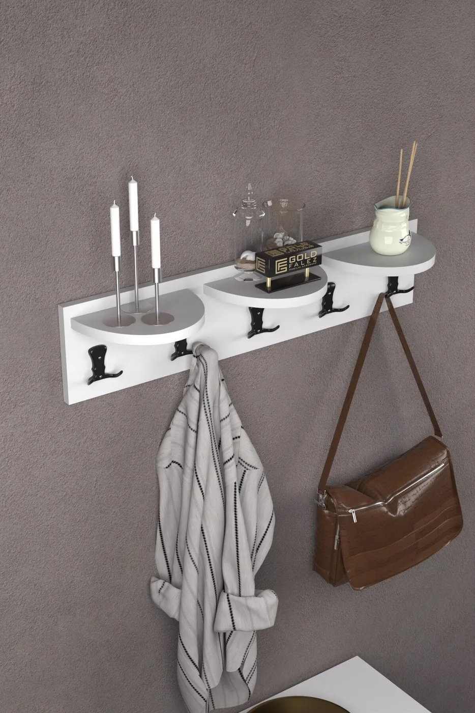 Ilkal 5-Hook White Wall-Mounted Coat Rack 80 cm