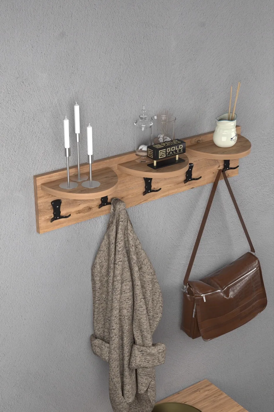 Ilkal 5-Hook Walnut Brown Wall-Mounted Coat Rack 80 cm