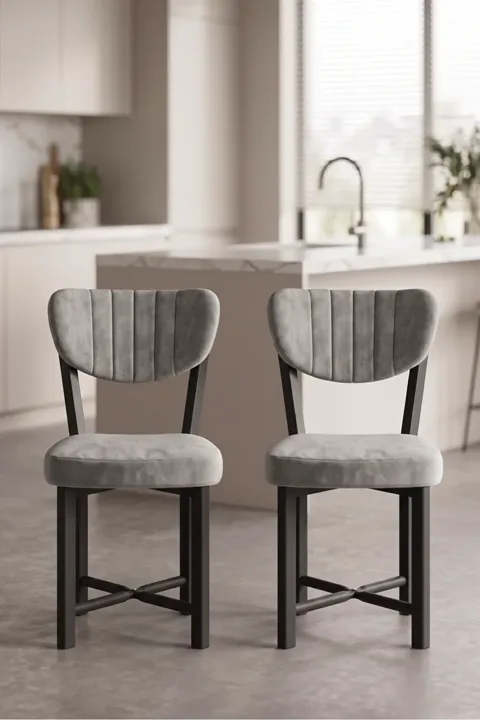 Elma 9810 Chair 2-Piece Baby Face Fabric Metal Legs Modern Kitchen Chair Cafe Balcony Office Grey
