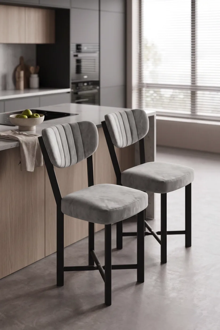 Elma 9810 Chair 2-Piece Baby Face Fabric Metal Legs Modern Kitchen Chair Cafe Balcony Office Grey