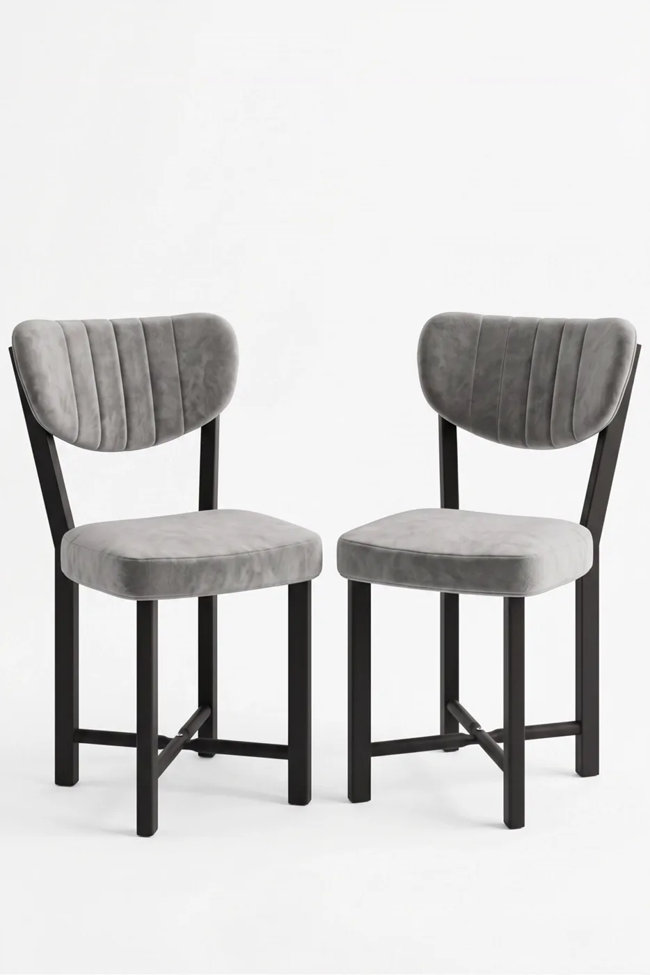 Elma 9810 Chair 2-Piece Baby Face Fabric Metal Legs Modern Kitchen Chair Cafe Balcony Office Grey