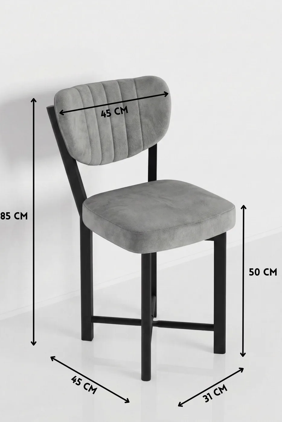 Elma 9810 Chair 2-Piece Baby Face Fabric Metal Legs Modern Kitchen Chair Cafe Balcony Office Grey