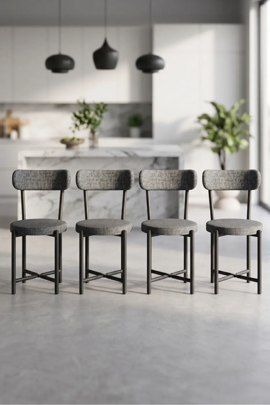 Sandalye 4 Adet Keten Kumaş Metal Ayak Modern Mutfak Sandalyesi Cafe Balkon Ofis Teddy 9809 Antrasit