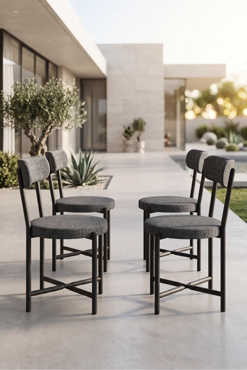 Sandalye 4 Adet Keten Kumaş Metal Ayak Modern Mutfak Sandalyesi Cafe Balkon Ofis Teddy 9809 Antrasit