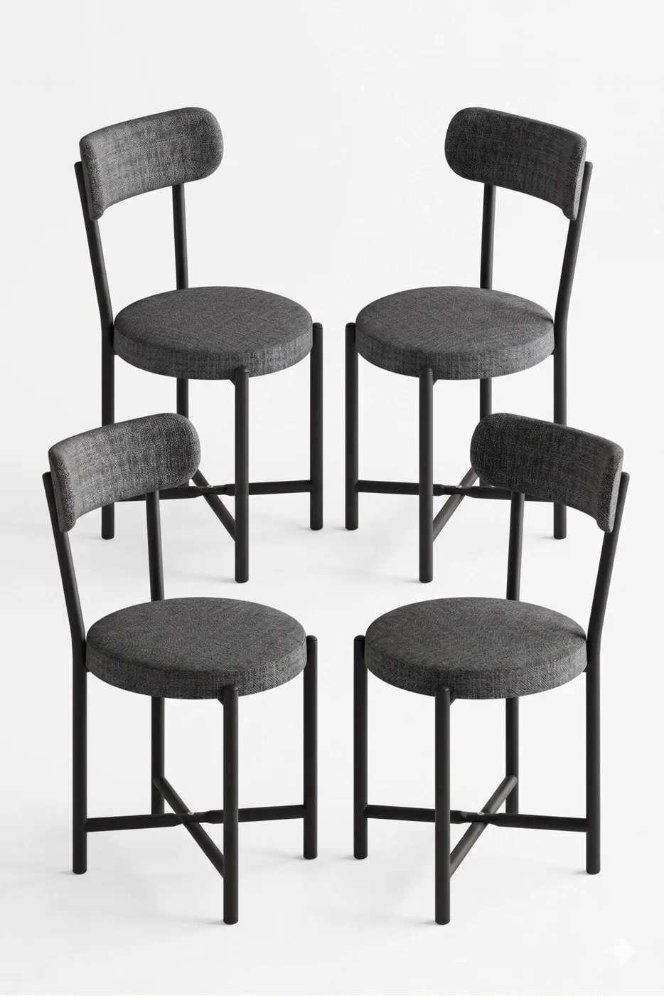 Sandalye 4 Adet Keten Kumaş Metal Ayak Modern Mutfak Sandalyesi Cafe Balkon Ofis Teddy 9809 Antrasit