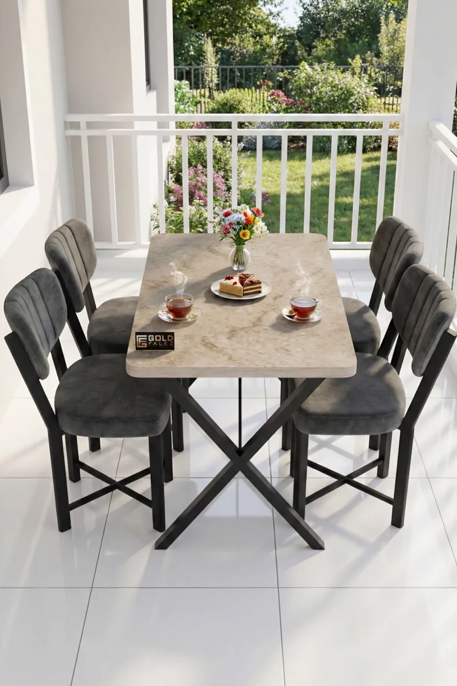 Sandalye 4 Adet Keten Kumaş Metal Ayak Modern Mutfak Sandalyesi Cafe Balkon Ofis Teddy 9809 Antrasit