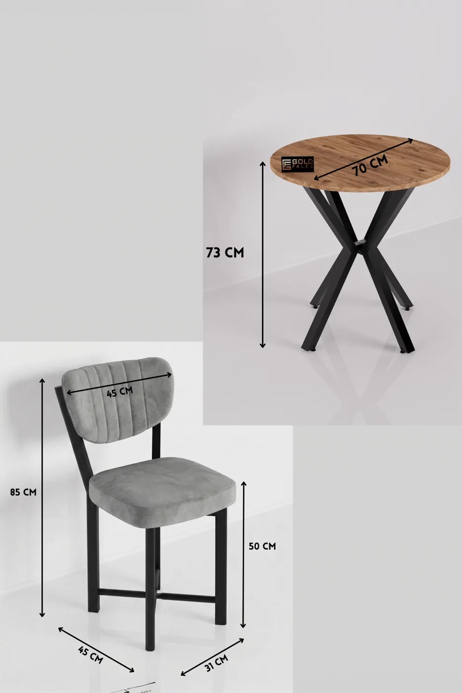 MD Elma Table Set Grey 70 cm