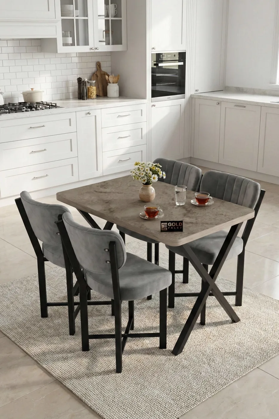 MD Elma Table Set Grey Anthracite 110x70 cm