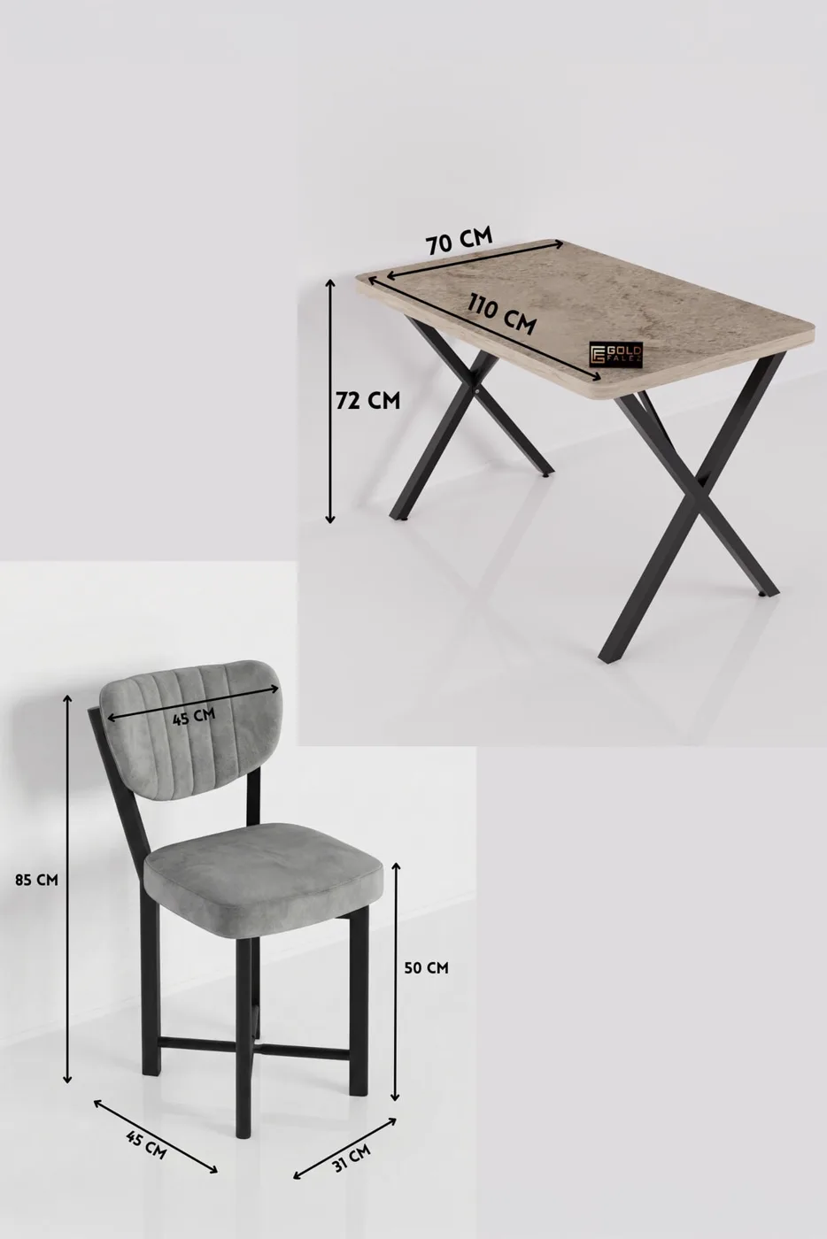 MD Elma Table Set Grey Anthracite 110x70 cm