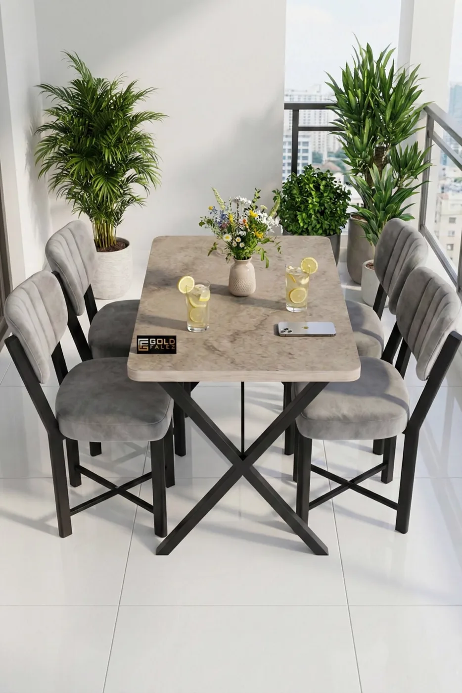 MD Elma Table Set Grey Anthracite 110x70 cm