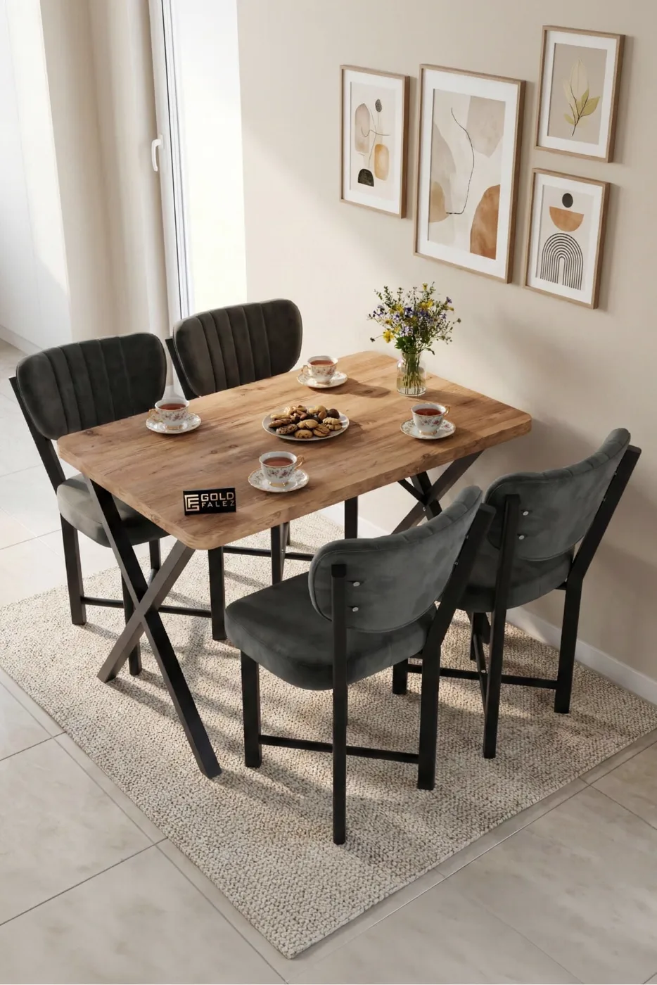 MD Elma Table Set Multi-colour Grey 110x70 cm