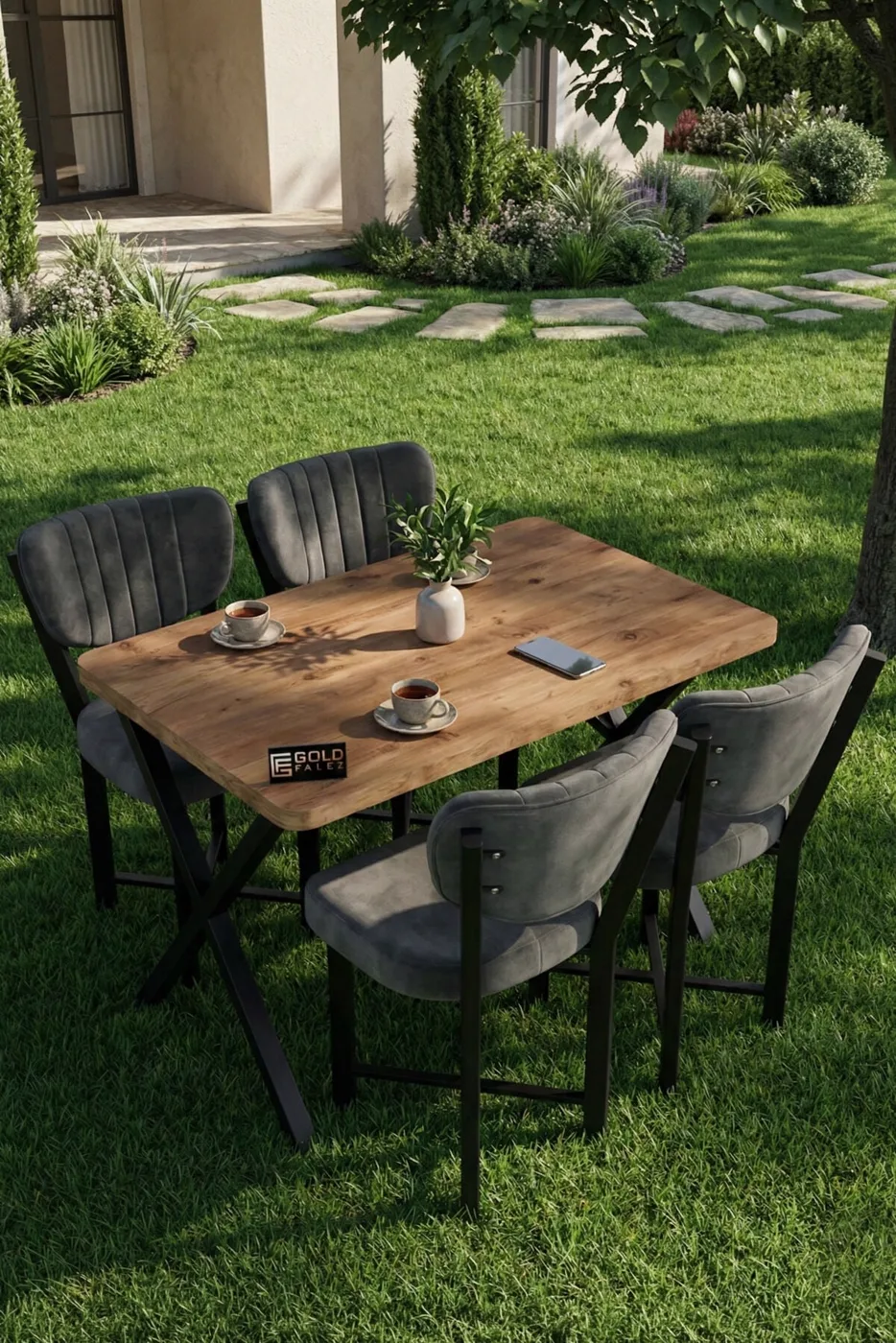 MD Elma Table Set Multi-colour Grey 110x70 cm
