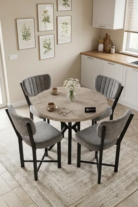MD Elma Table Set Ecru Grey 90 cm