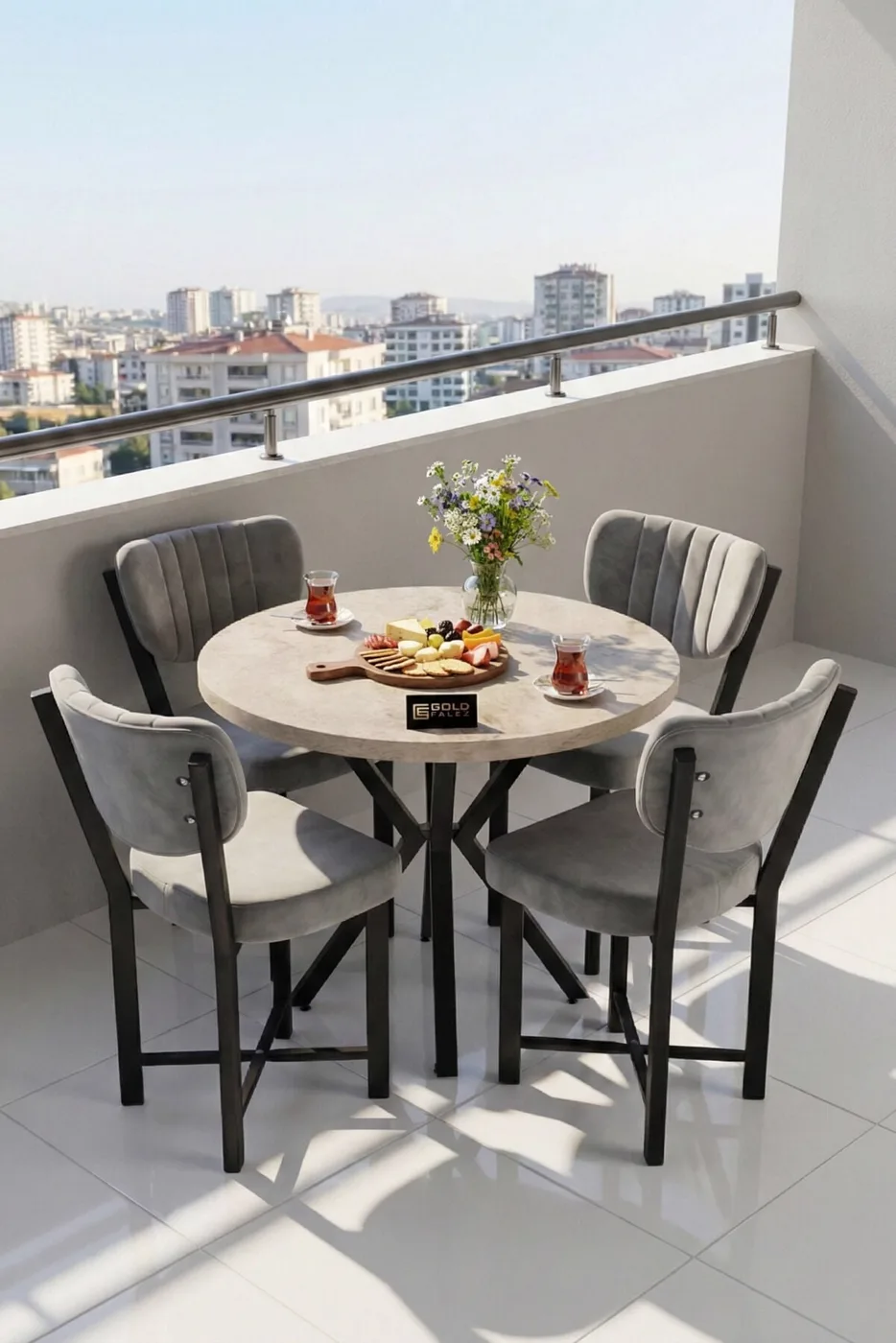 MD Elma Table Set Ecru Grey 90 cm