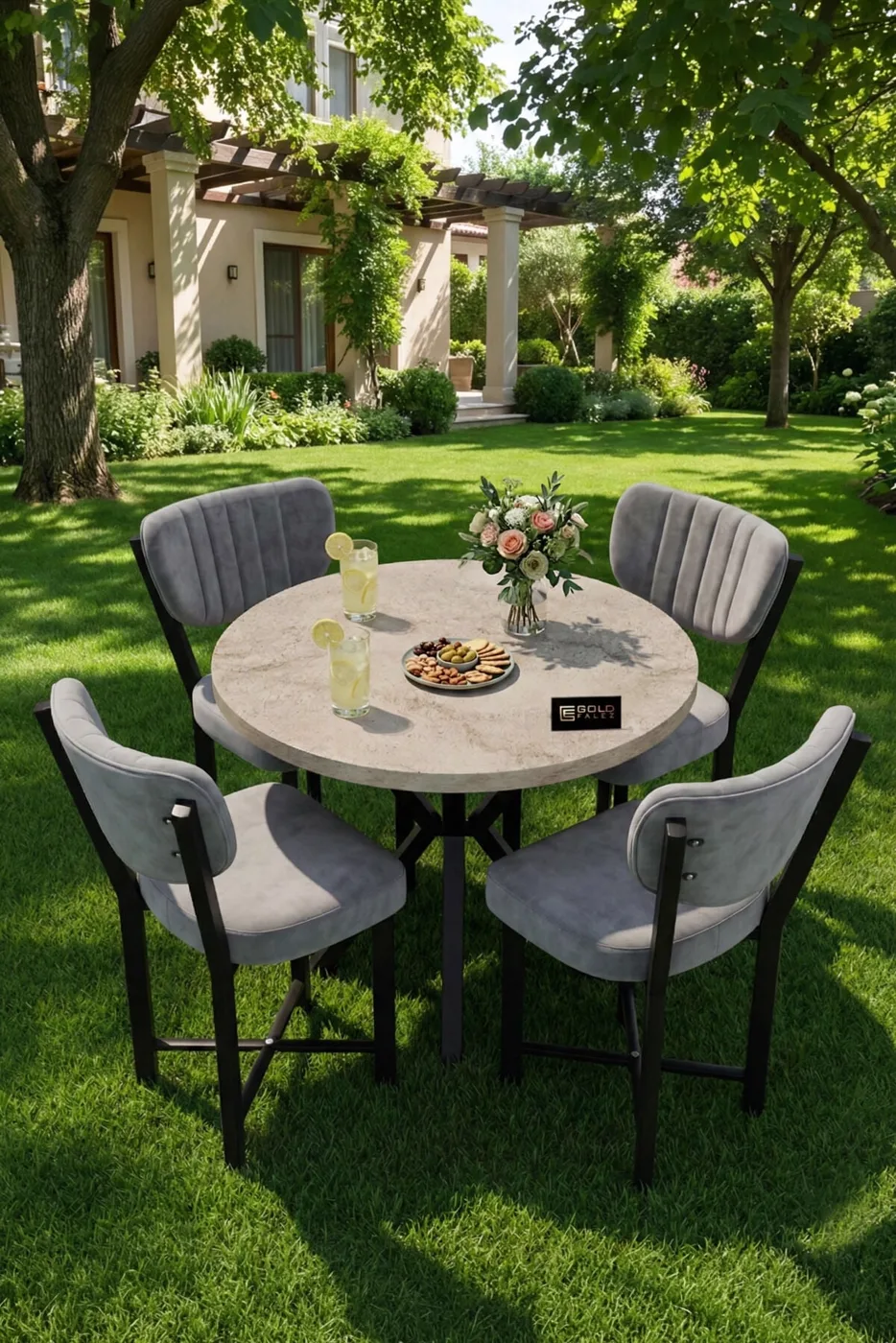 MD Elma Table Set Ecru Grey 90 cm