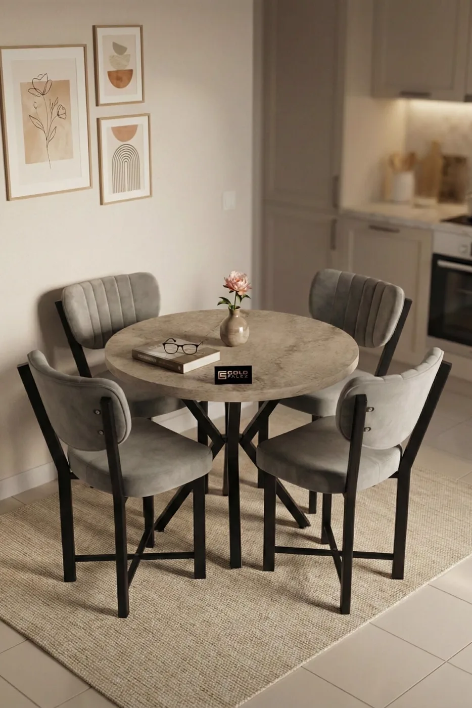 MD Elma Table Set Ecru Grey 90 cm