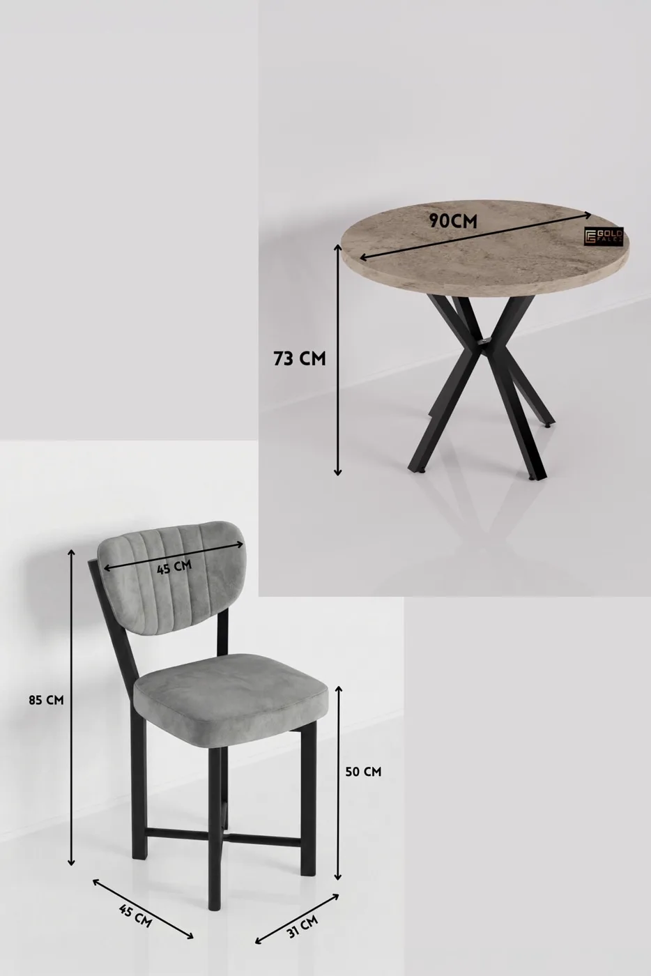 MD Elma Table Set Ecru Grey 90 cm