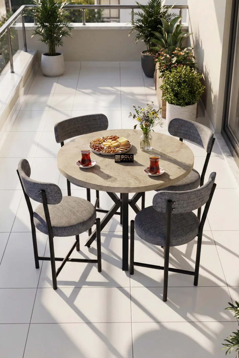 MD Teddy Table Set Ecru Anthracite 90 cm