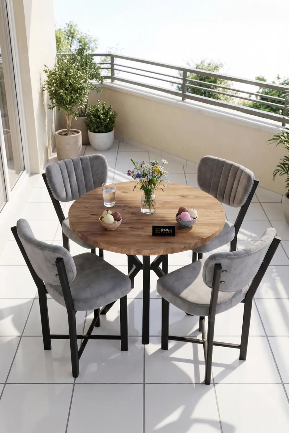 MD Elma Table Set Grey Anthracite 90 cm
