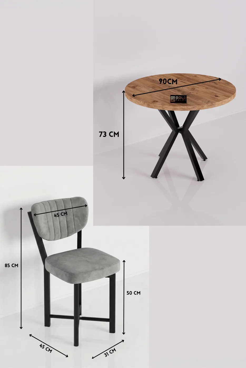 MD Elma Table Set Grey Anthracite 90 cm