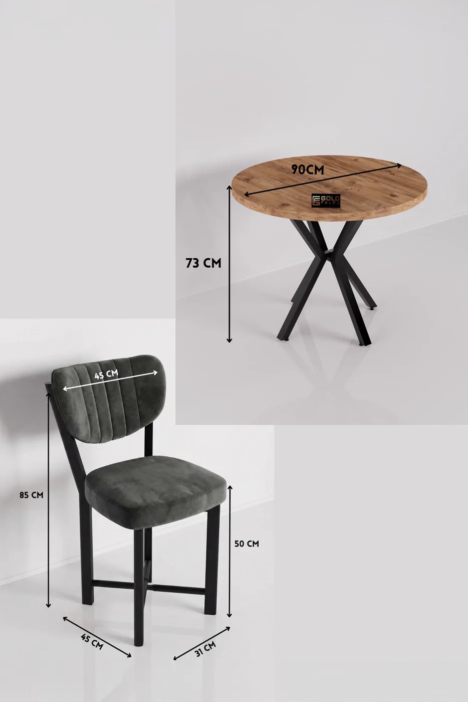 Elma Masa Seti Çok Renkli Antrasit 90 cm