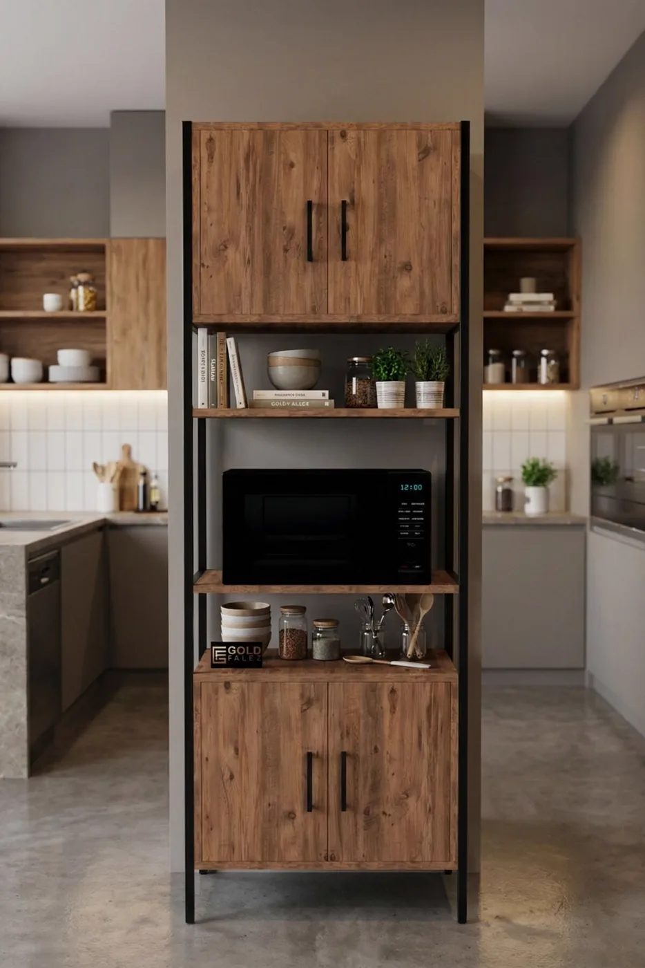 MD Oven Cabinet with Metal Legs Atlantic Pine