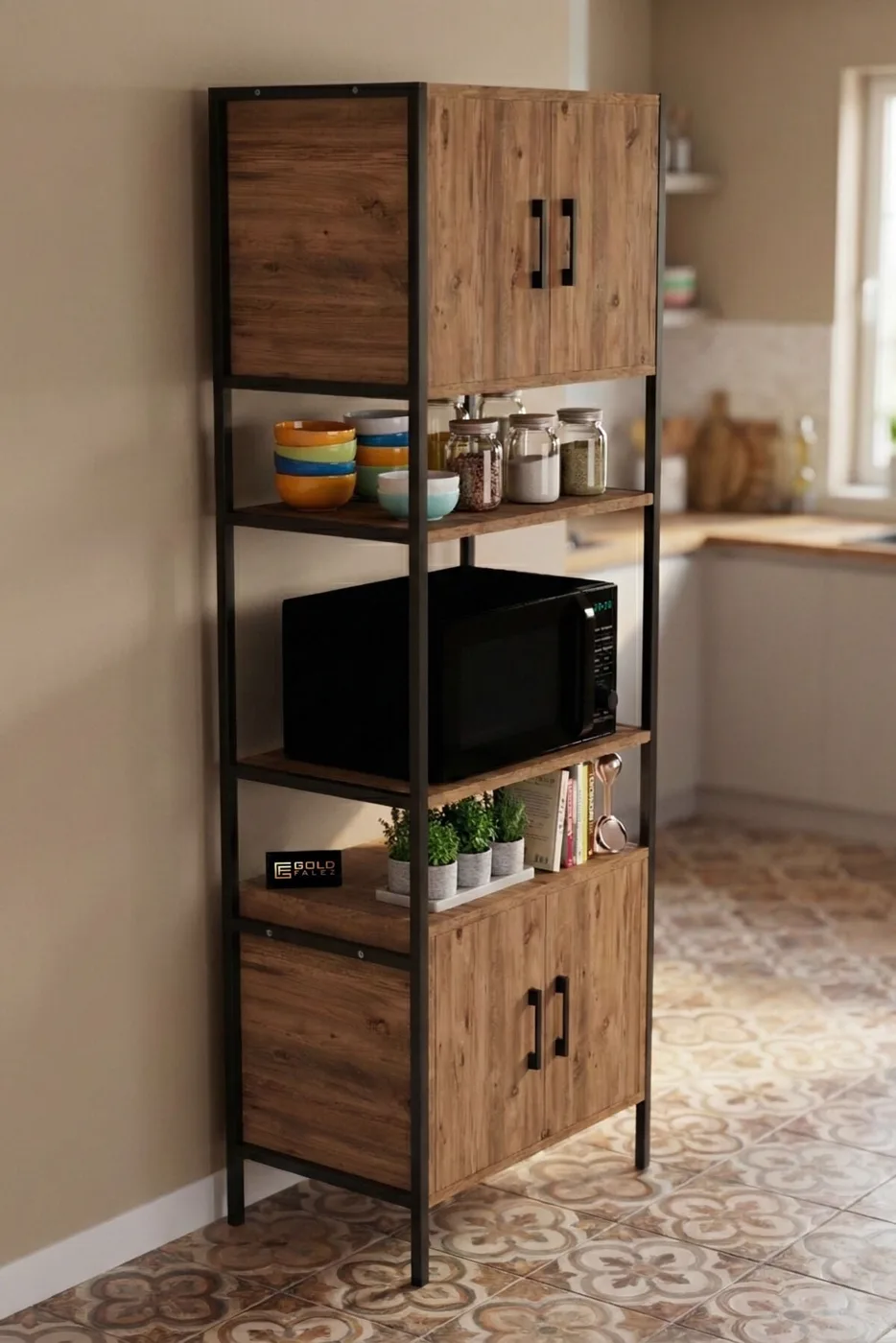 MD Oven Cabinet with Metal Legs Atlantic Pine