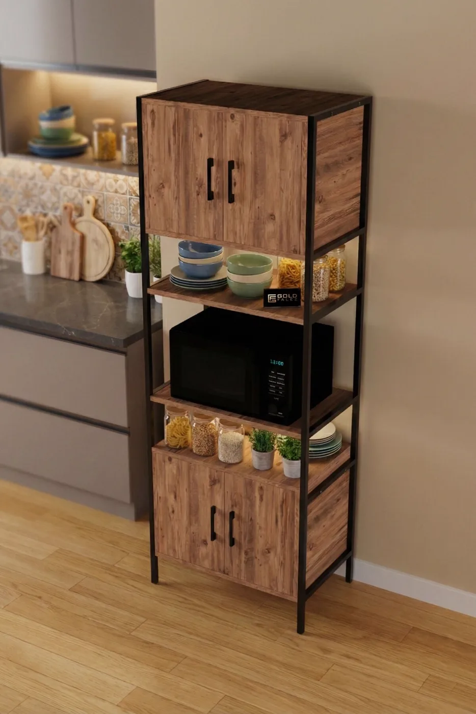 MD Oven Cabinet with Metal Legs Atlantic Pine